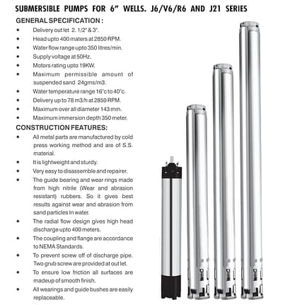 j6 v6 r6 pump specification